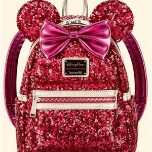 Disney Park Limited Addition Hot Pink Sequin Mini Mouse Backpack!